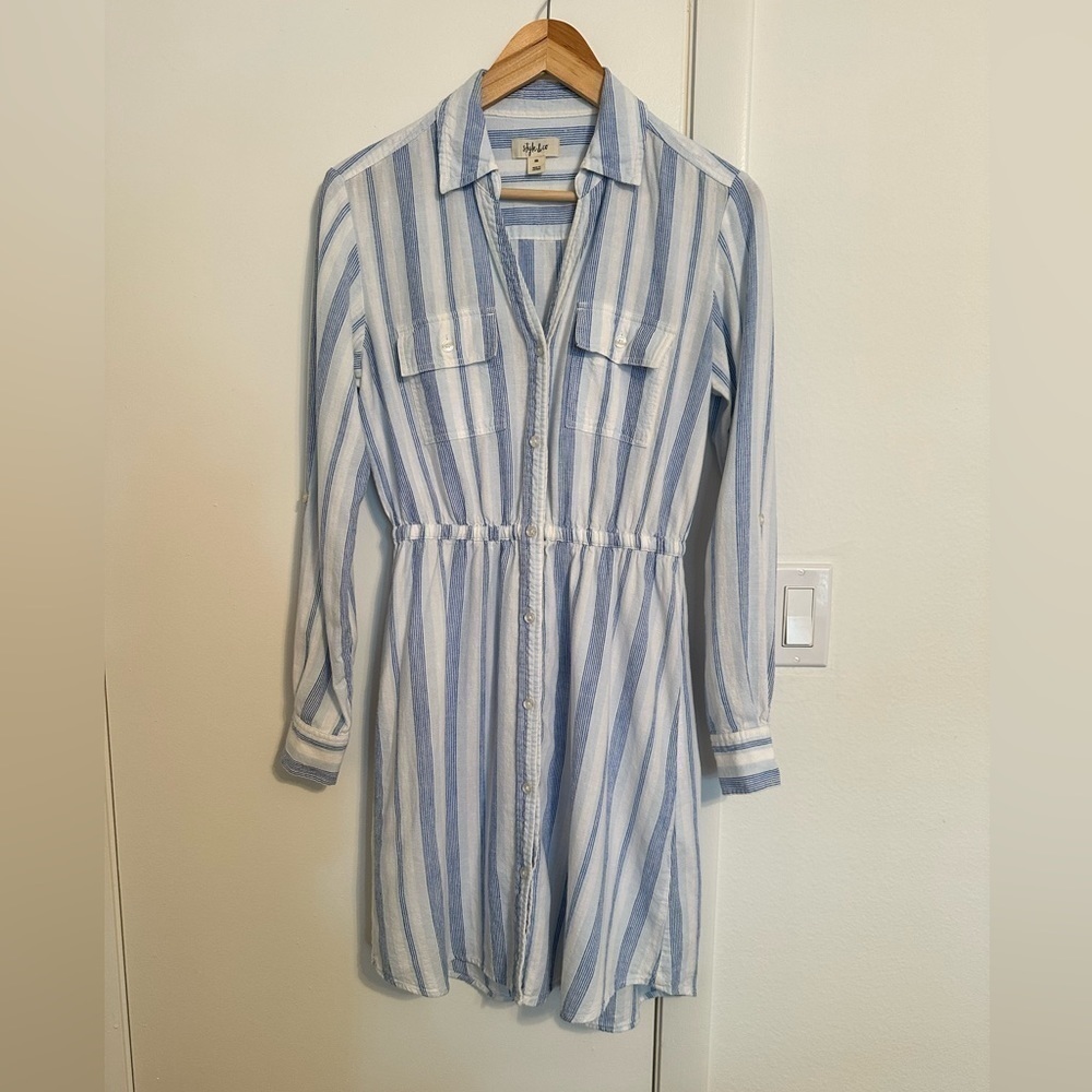 Style&Co linen long sleeve striped dress v-neck XS​​ - Picture 5 of 13